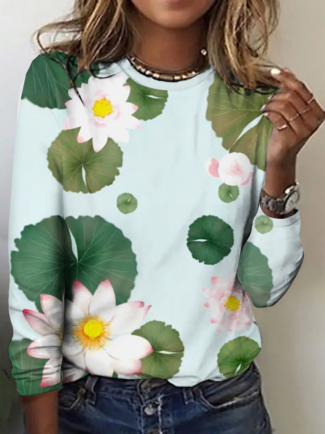 Casual Floral Crew Neck Long Sleeve T-shirt