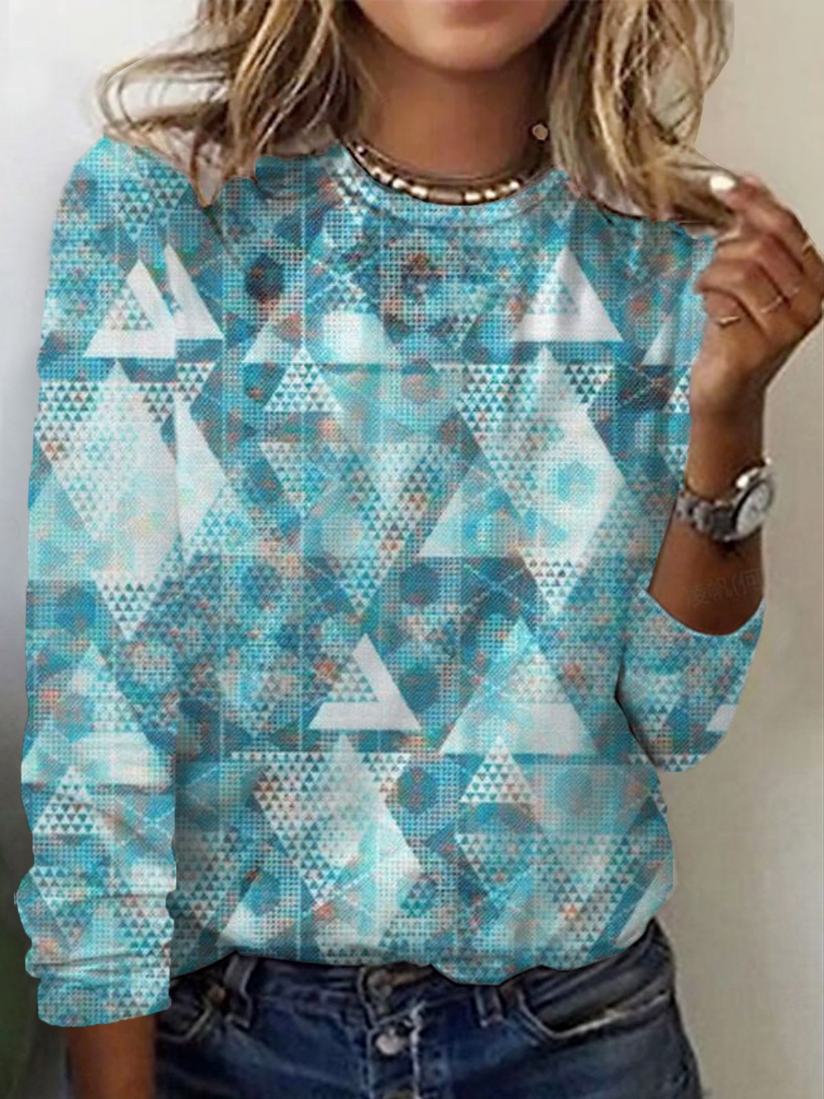 Casual Geometric Crew Neck Long Sleeve T-shirt