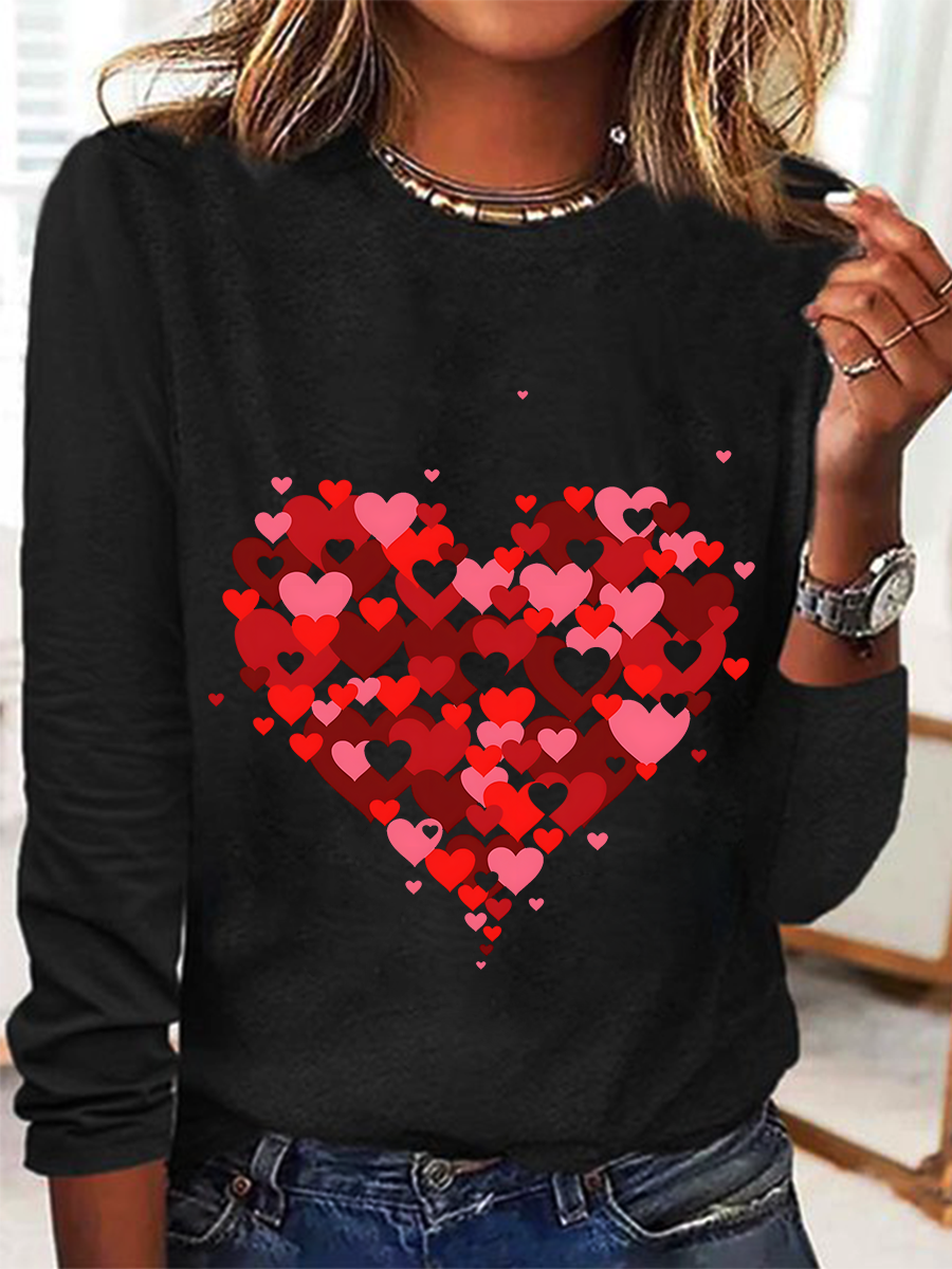 Crew Neck Long Sleeve Valentine's Day Regular Medium Elasticity Loose Blouse For Women