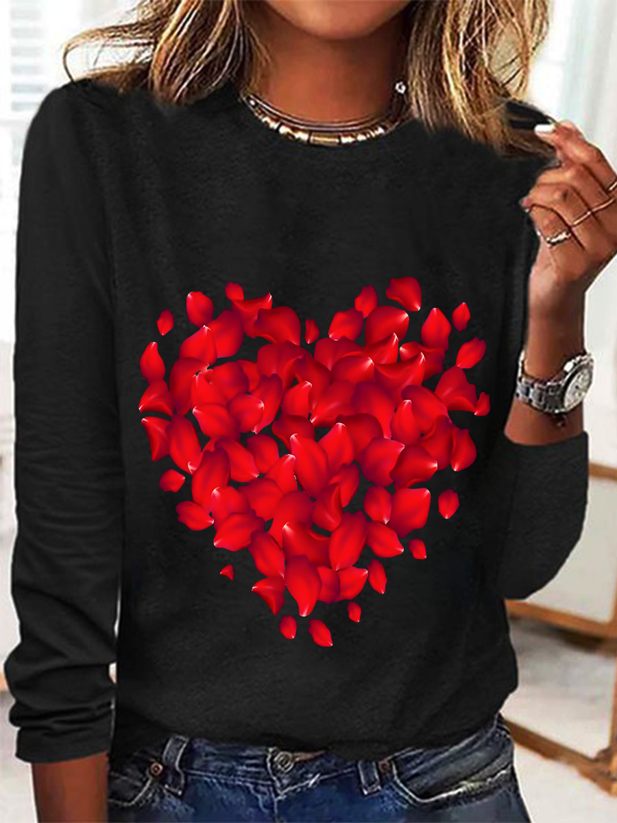 Crew Neck Long Sleeve Valentine's Day Regular Medium Elasticity Loose Blouse For Women