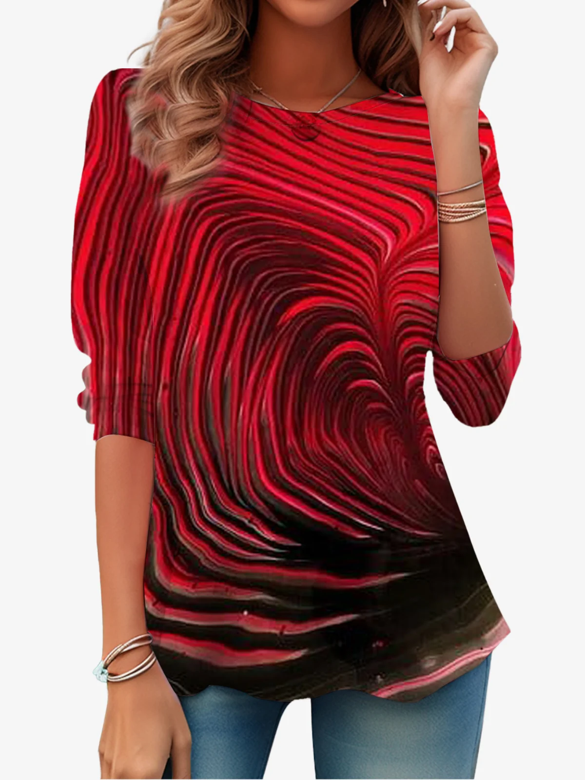 Casual Abstract Crew Neck Long Sleeve T-shirt