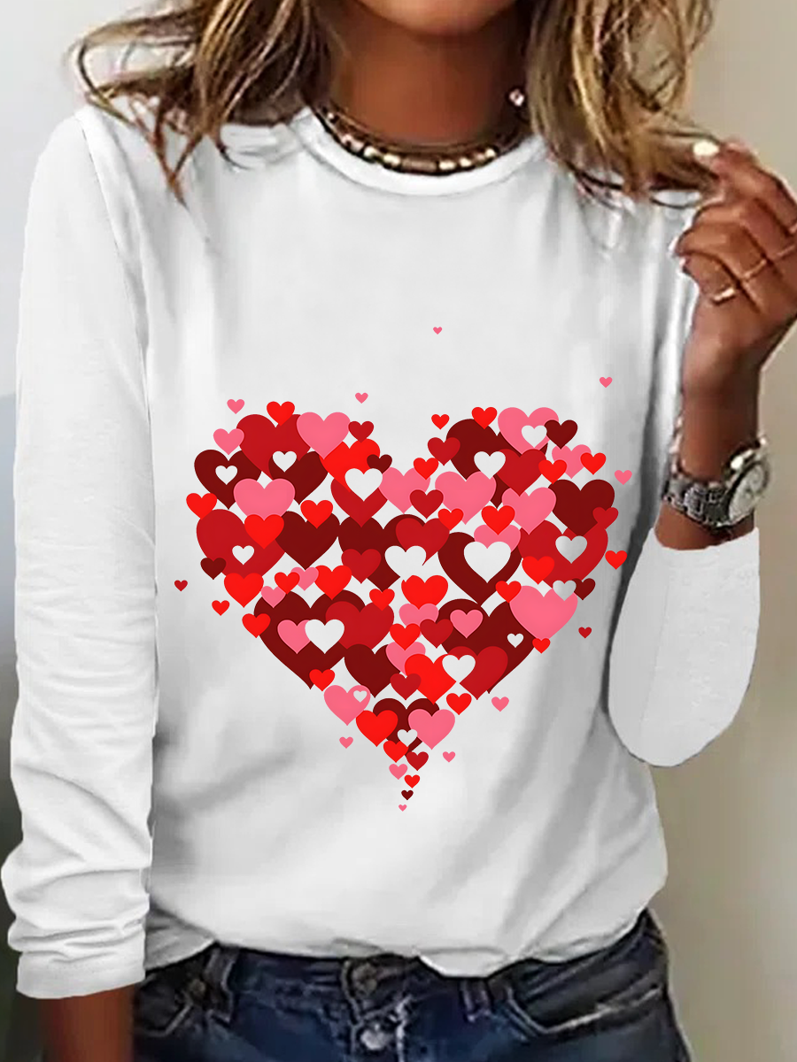 Crew Neck Long Sleeve Valentine's Day Regular Medium Elasticity Loose Blouse For Women