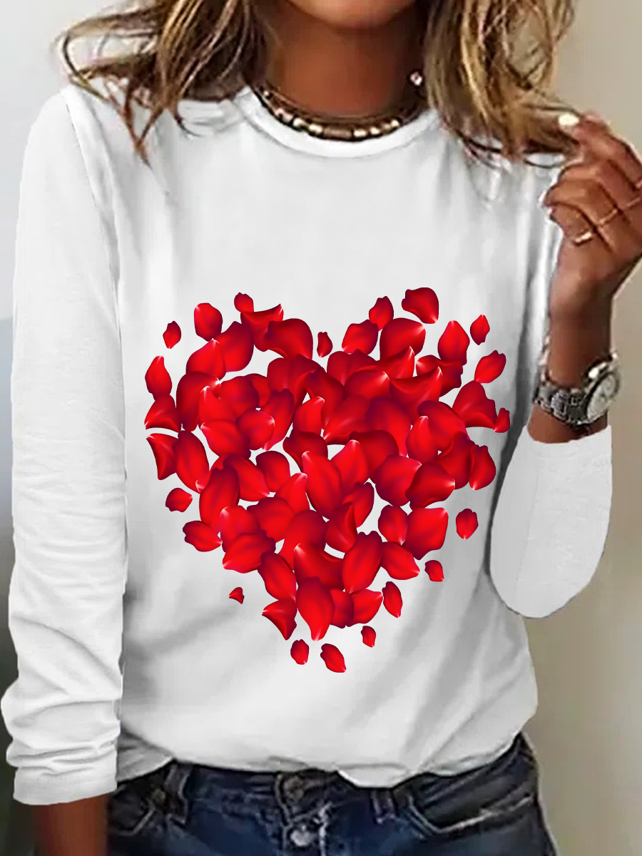 Crew Neck Long Sleeve Valentine's Day Regular Medium Elasticity Loose Blouse For Women