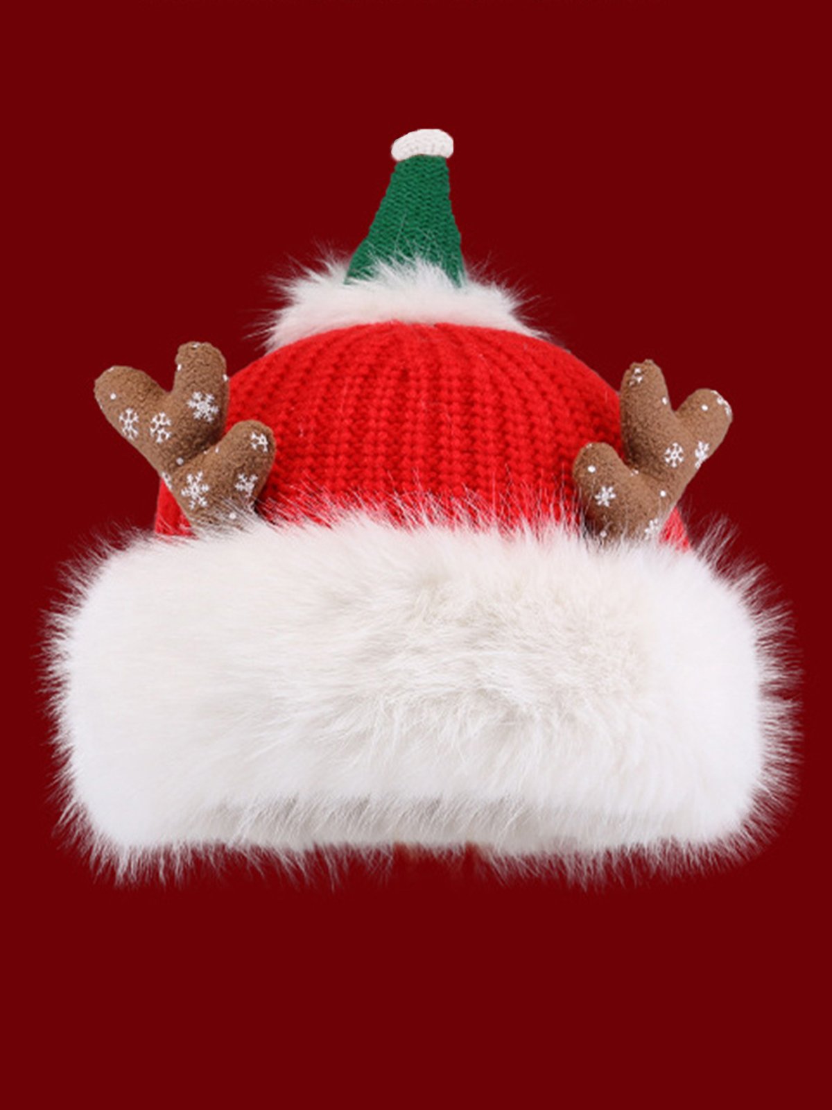 Cute Christmas Antlers Red Plush Hat Women's Winter Warm Thickened Ear Protection Beanie