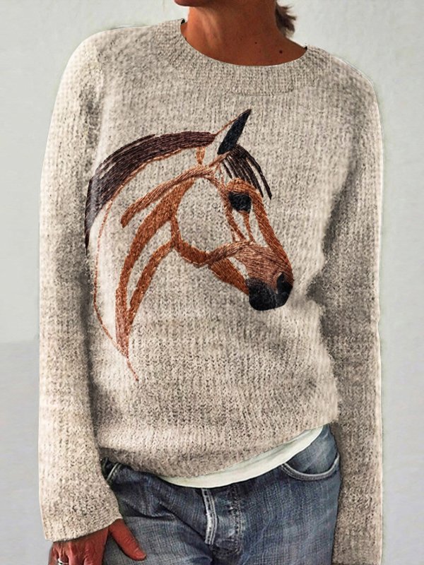 Women Wool/Knitting Animal Long Sleeve Comfy Casual Sweater