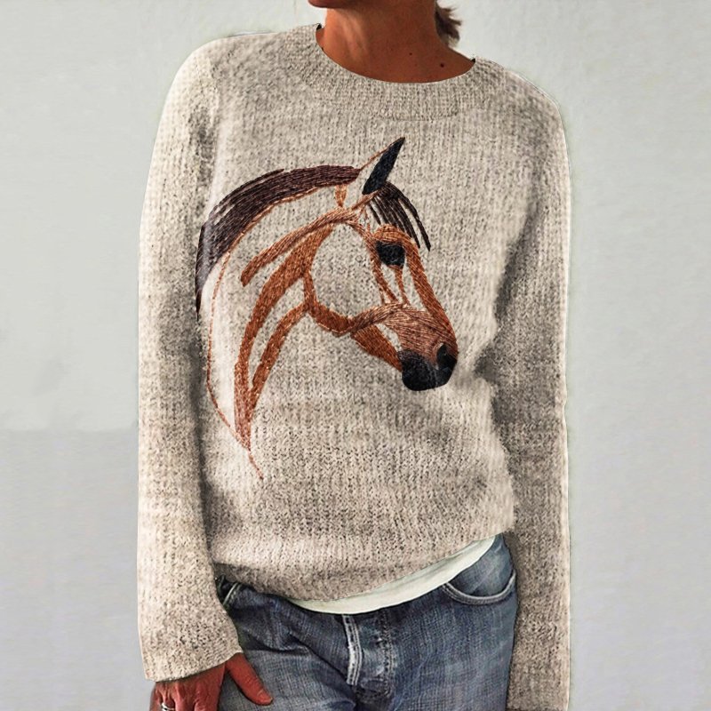 Women Wool/Knitting Animal Long Sleeve Comfy Casual Sweater