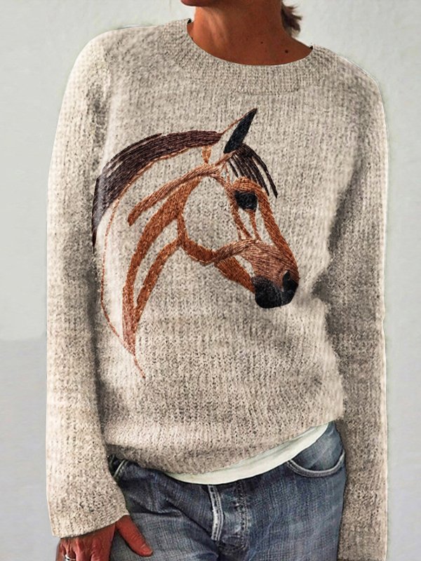 Women Wool/Knitting Animal Long Sleeve Comfy Casual Sweater