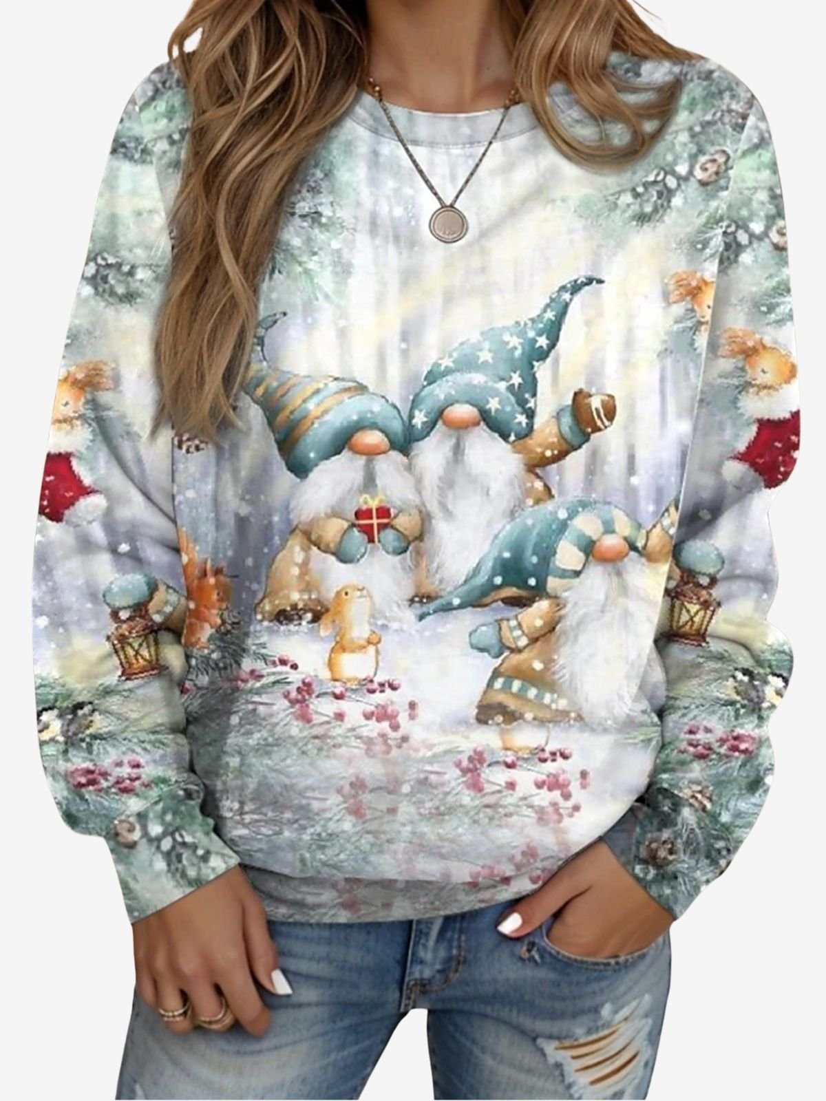 Casual Crew Neck Christmas Sweatshirt