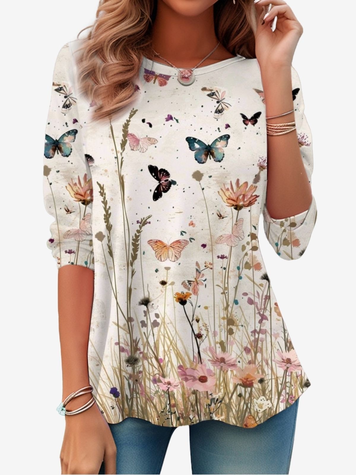 Casual Floral Crew Neck Long Sleeve T-shirt