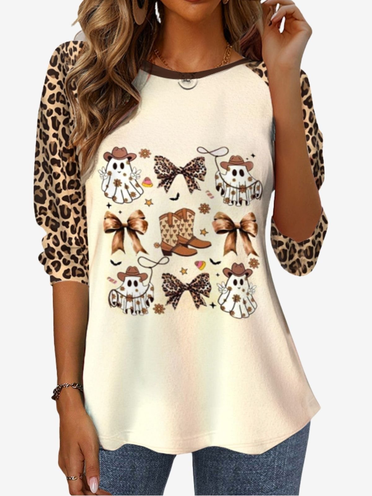 Casual Leopard Crew Neck Long Sleeve T-shirt