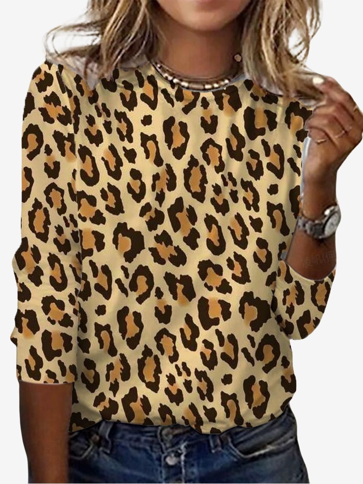 Casual Leopard Crew Neck Long Sleeve T-shirt