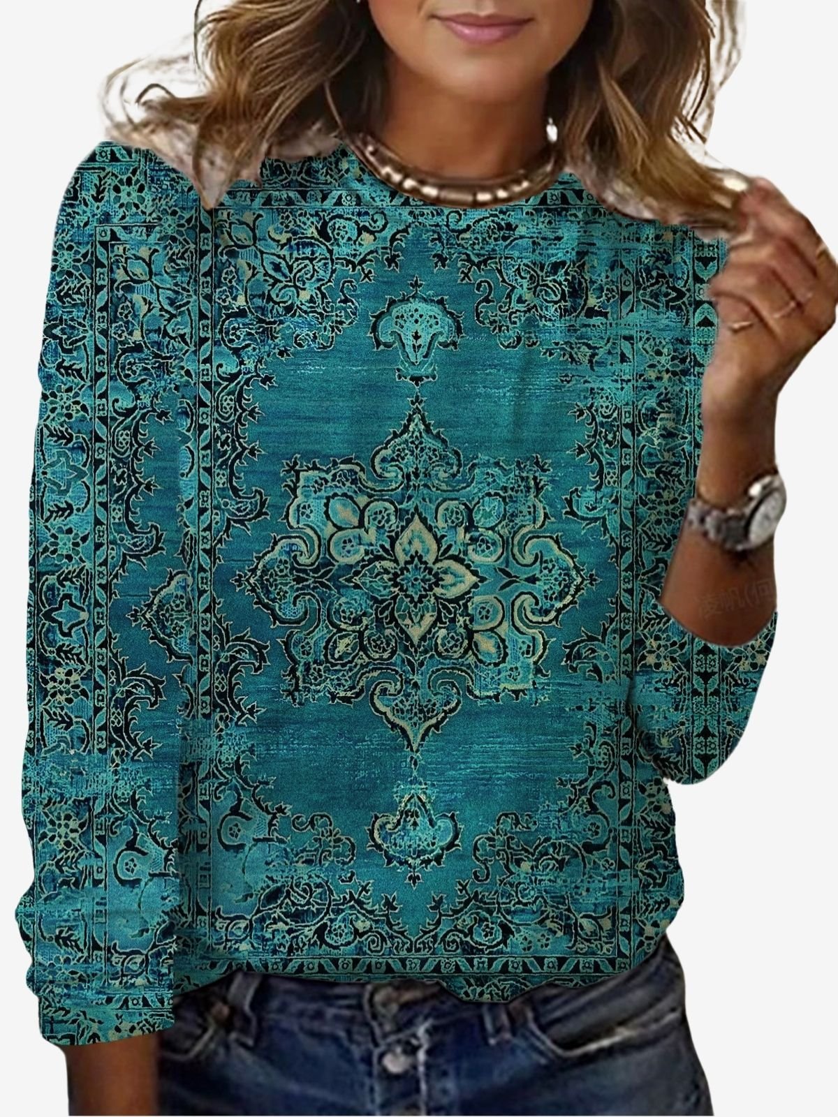 Casual Ethnic Crew Neck Long Sleeve T-shirt