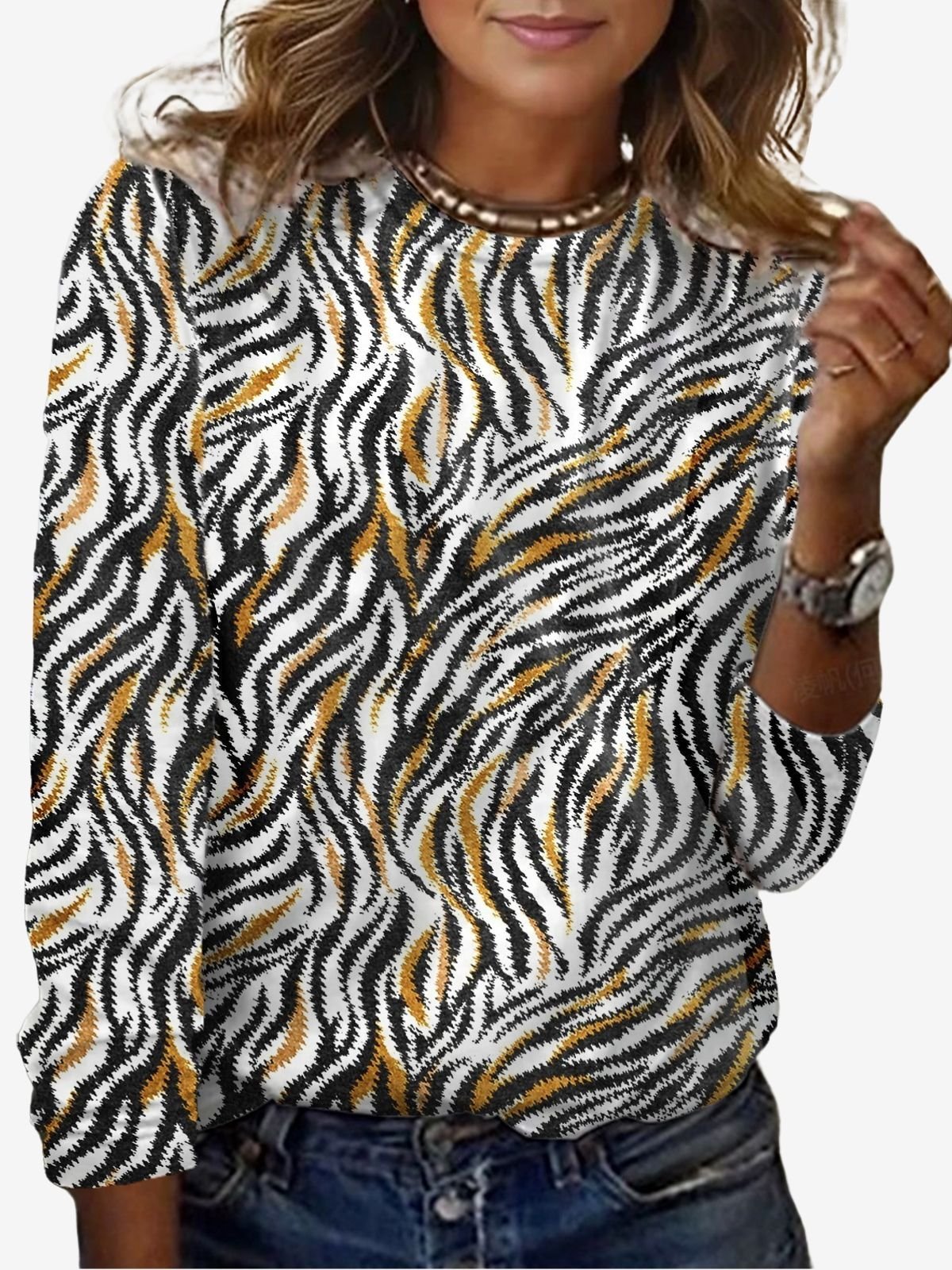 Casual Zebra Crew Neck Long Sleeve T-shirt