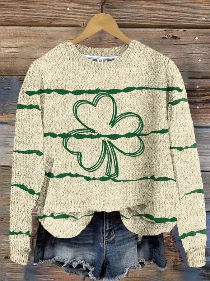 Casual St. Patrick's Day Green Leaf Pattern Crew Neck Festival Sweatshirt