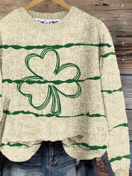 Casual St. Patrick's Day Green Leaf Pattern Crew Neck Festival Sweatshirt