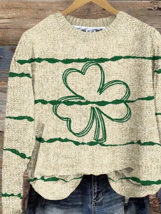 Casual St. Patrick's Day Green Leaf Pattern Crew Neck Festival Sweatshirt