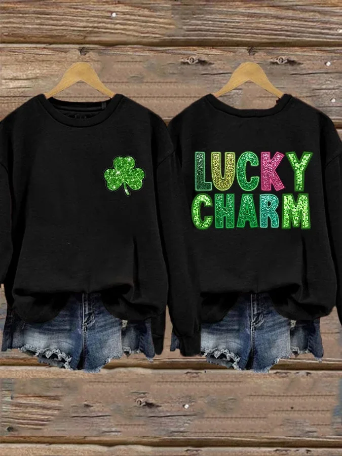 Casual Crew Neck Shamrock Sweatshirt