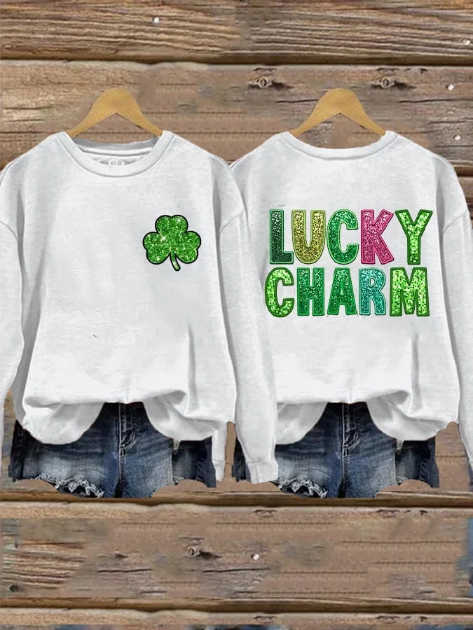 Casual Crew Neck Shamrock Sweatshirt