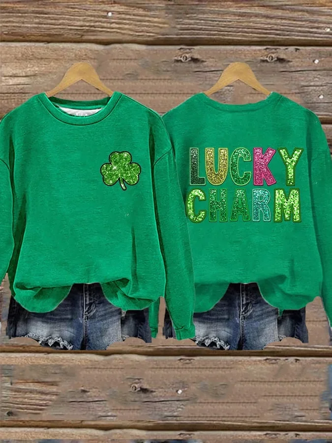 Casual Crew Neck Shamrock Sweatshirt