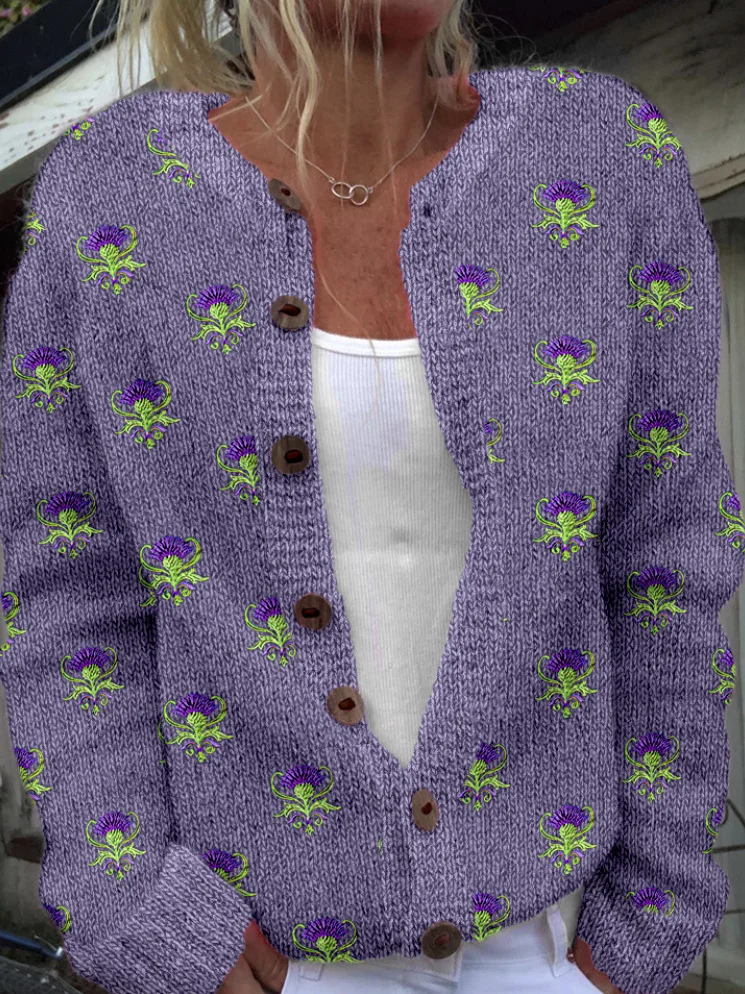 Women Wool/Knitting Floral Long Sleeve Comfy Casual Cardigan