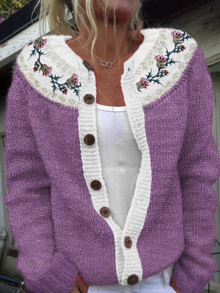 Women Wool/Knitting Floral Long Sleeve Comfy Casual Cardigan