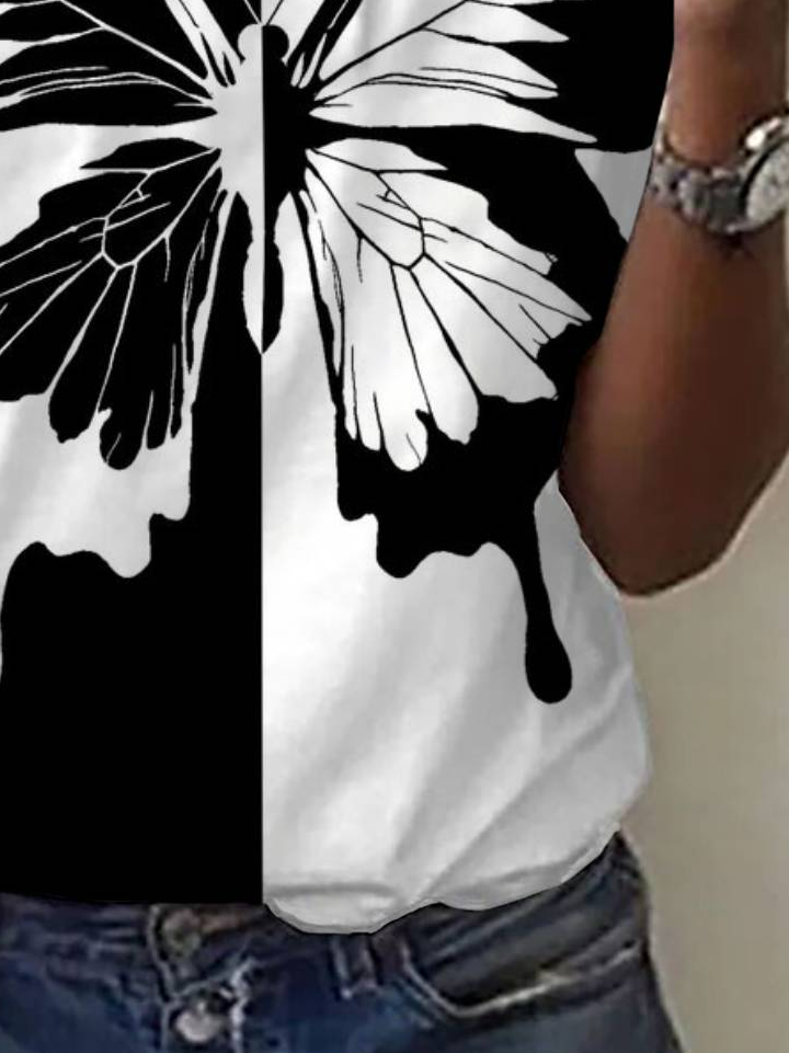 Casual Butterfly V Neck Short Sleeve T-shirt