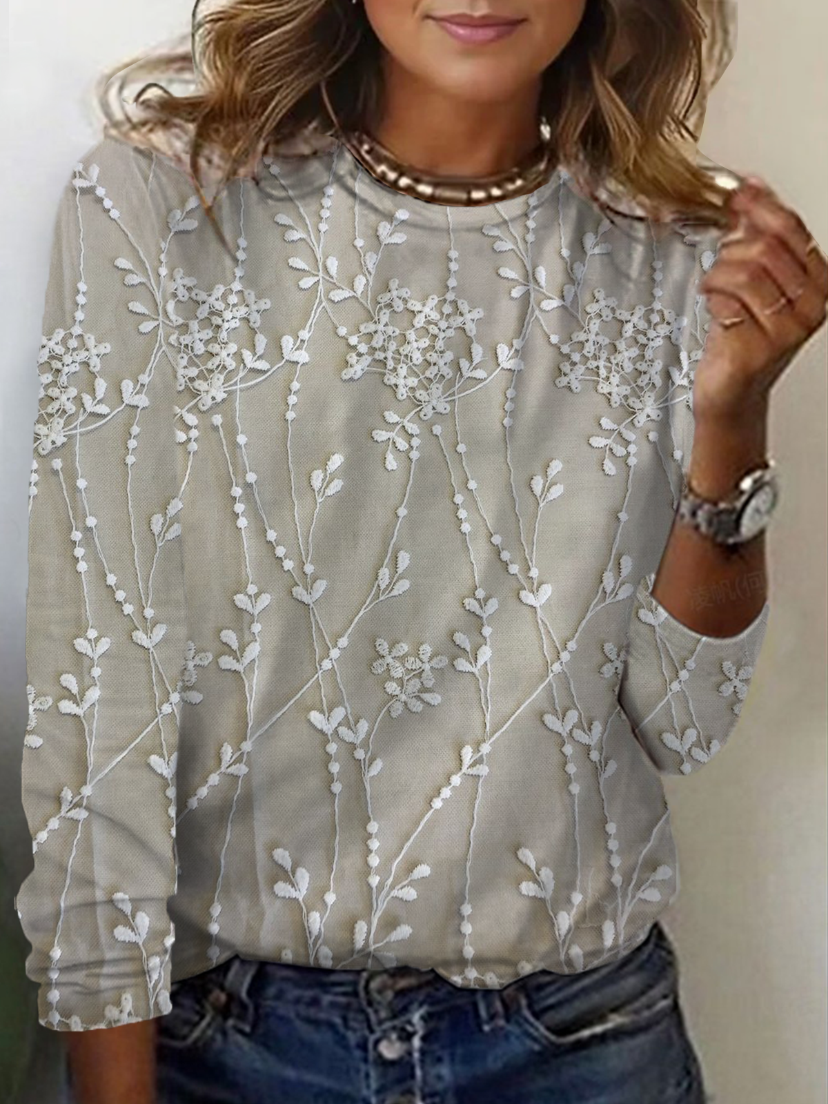 Casual Floral Crew Neck Long Sleeve T-shirt