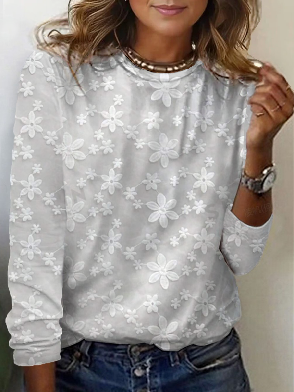 Casual Floral Crew Neck Long Sleeve T-shirt