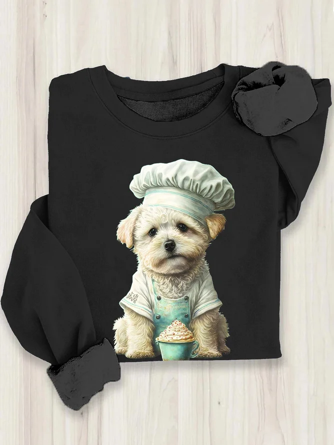 Casual Crew Neck Dog Sweatshirt