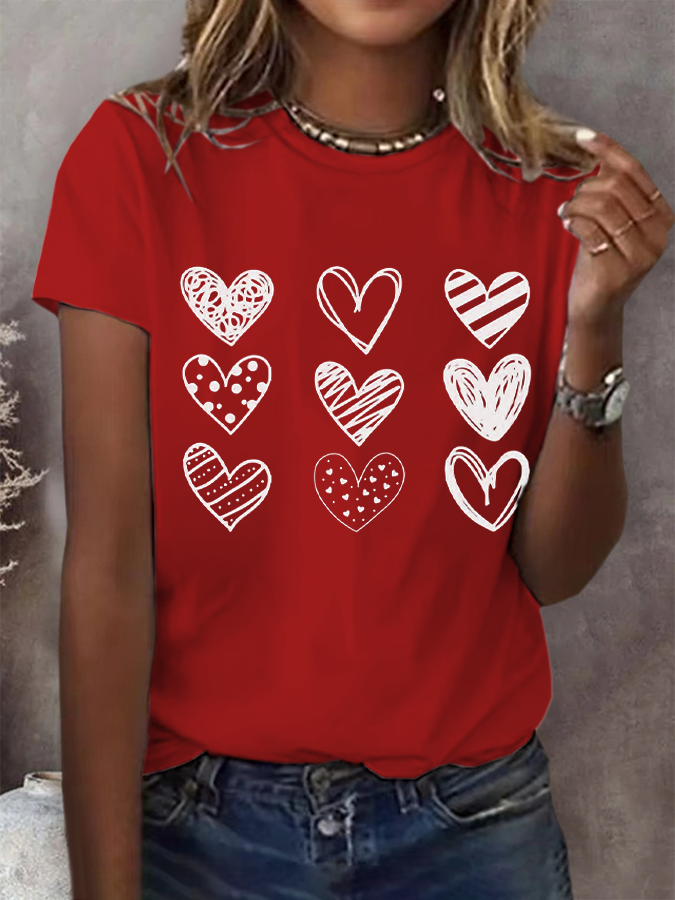 Casual Heart/Cordate Crew Neck Short Sleeve T-shirt