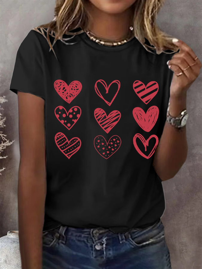 Casual Heart/Cordate Crew Neck Short Sleeve T-shirt