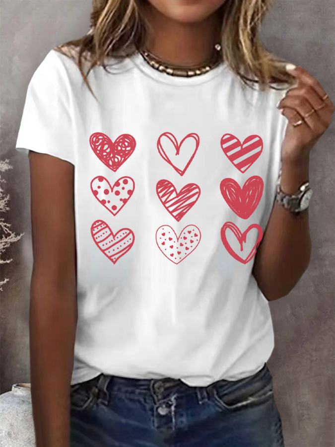 Casual Heart/Cordate Crew Neck Short Sleeve T-shirt