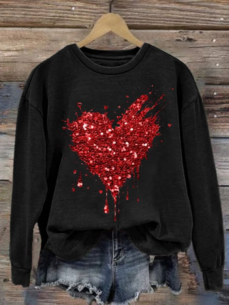 Casual Crew Neck Heart/Cordate Sweatshirt Printing