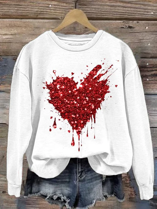 Casual Crew Neck Heart/Cordate Sweatshirt Printing