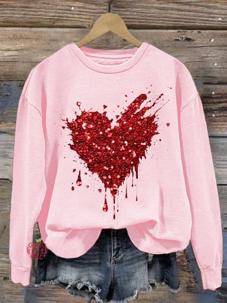 Casual Crew Neck Heart/Cordate Sweatshirt Printing