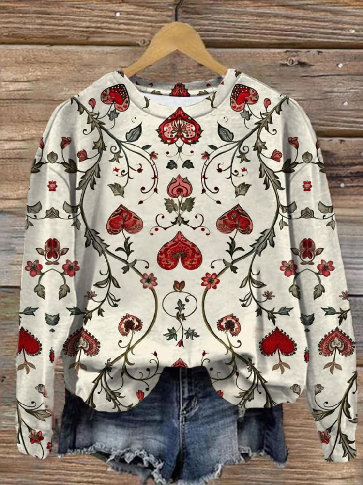 Casual Crew Neck Heart/Cordate Sweatshirt Printing