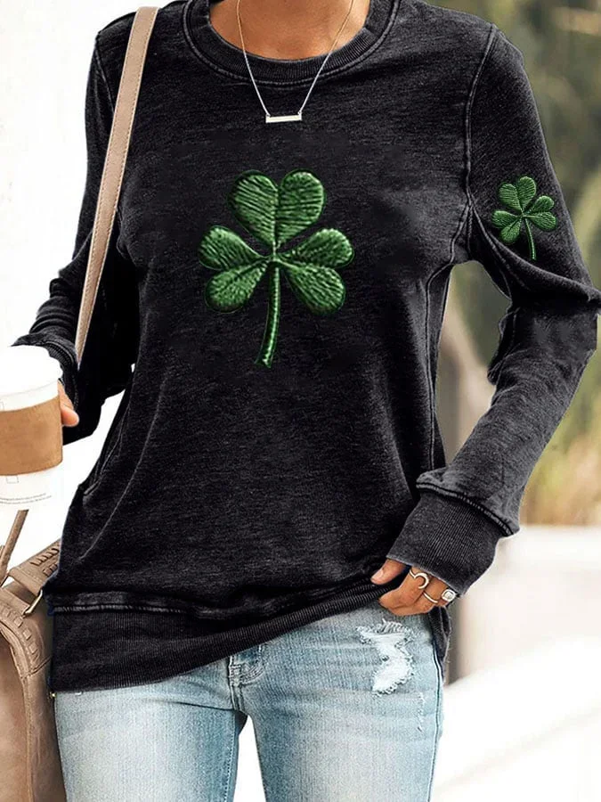 Casual St. Patrick's Day Crew Neck Leaf Sweatshirt Printing