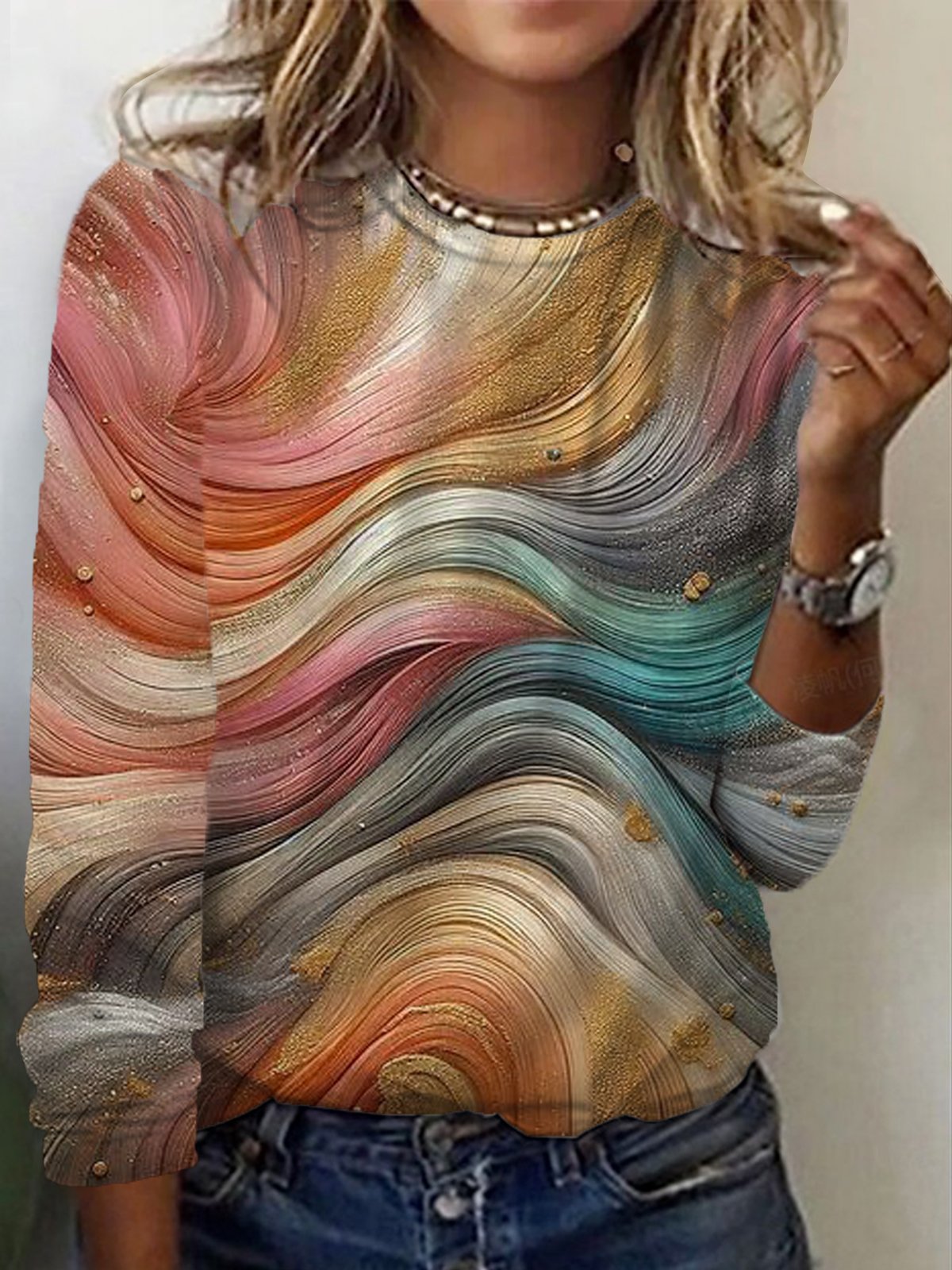 Casual Abstract Crew Neck Long Sleeve T-shirt