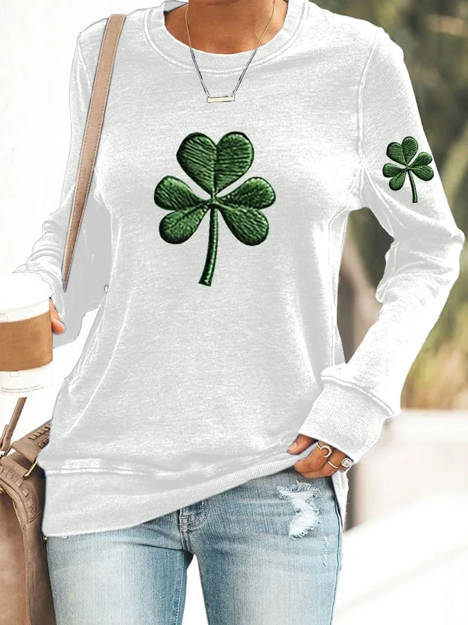 Casual St. Patrick's Day Crew Neck Leaf Sweatshirt Printing