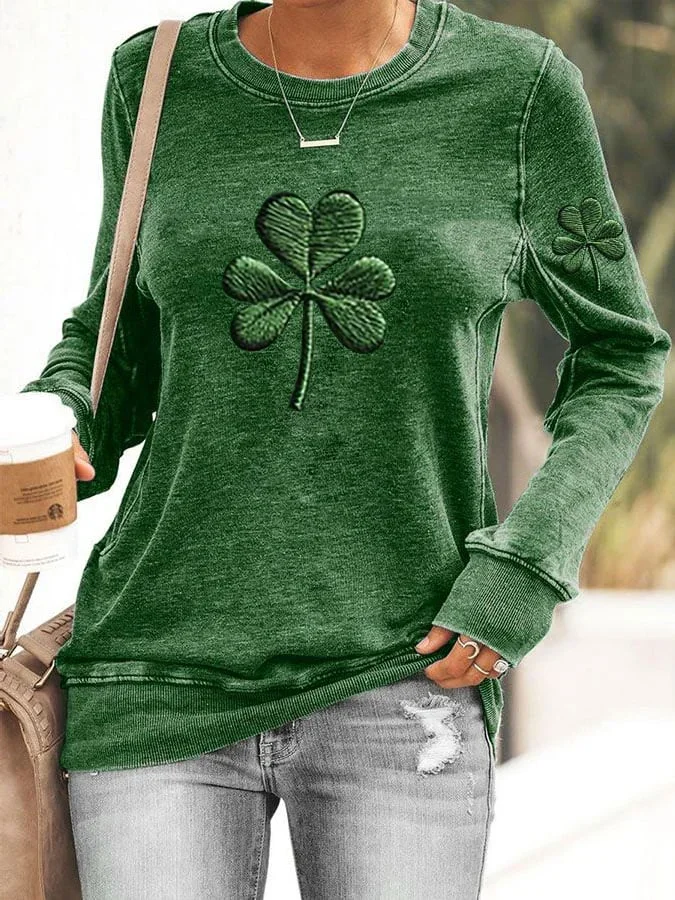 Casual St. Patrick's Day Crew Neck Leaf Sweatshirt Printing