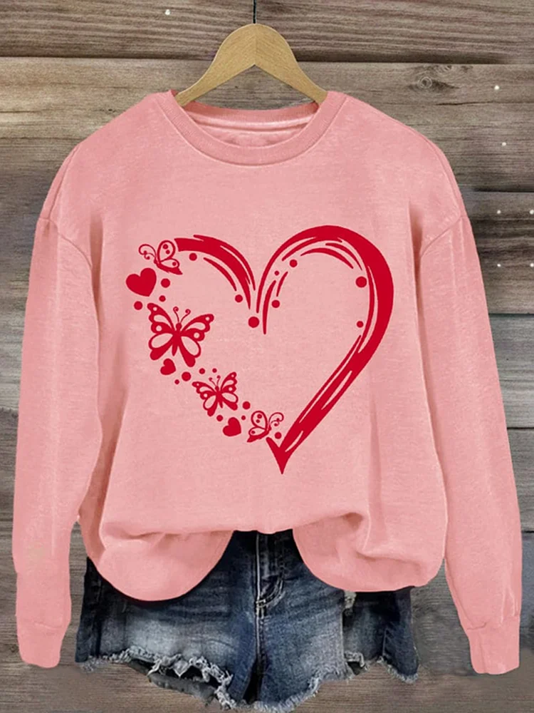 Casual Crew Neck Butterfly Sweatshirt Printing