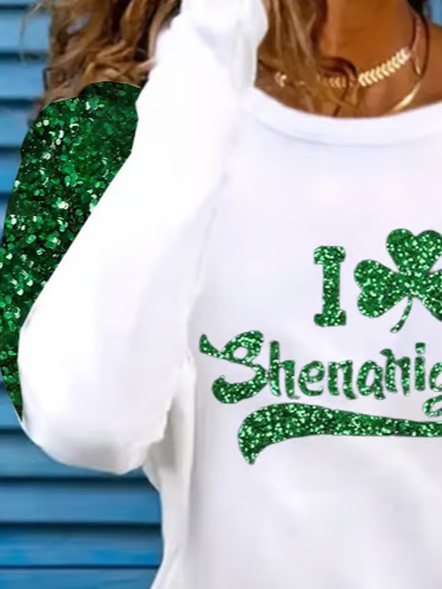 Casual St. Patrick's Day Crew Neck Long Sleeve T-shirt