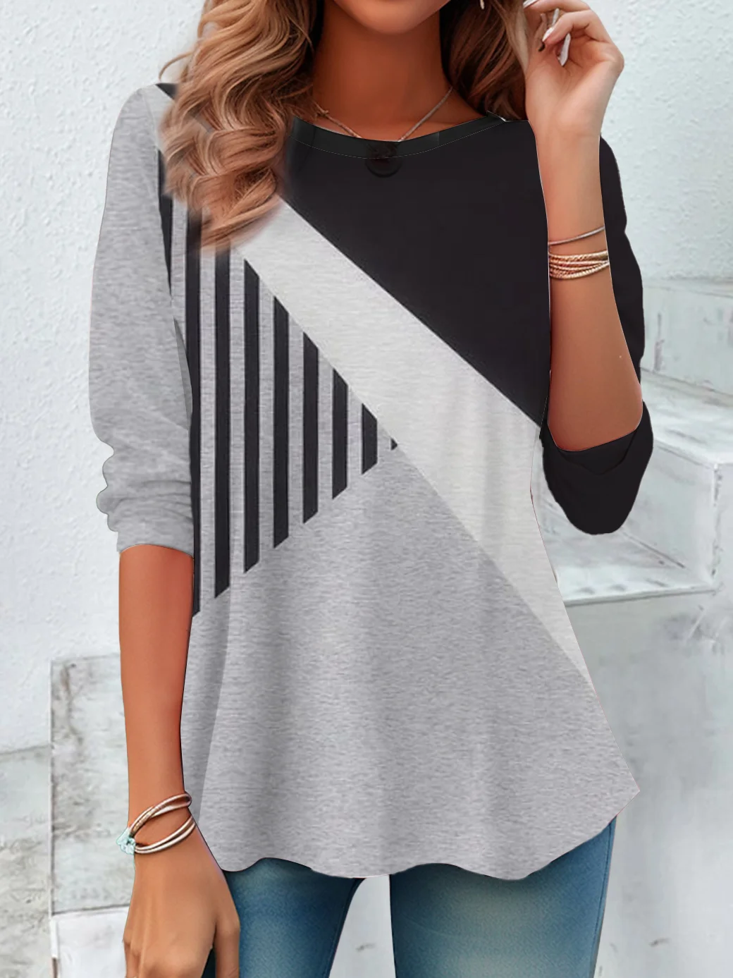 Casual Striped Crew Neck Long Sleeve T-shirt