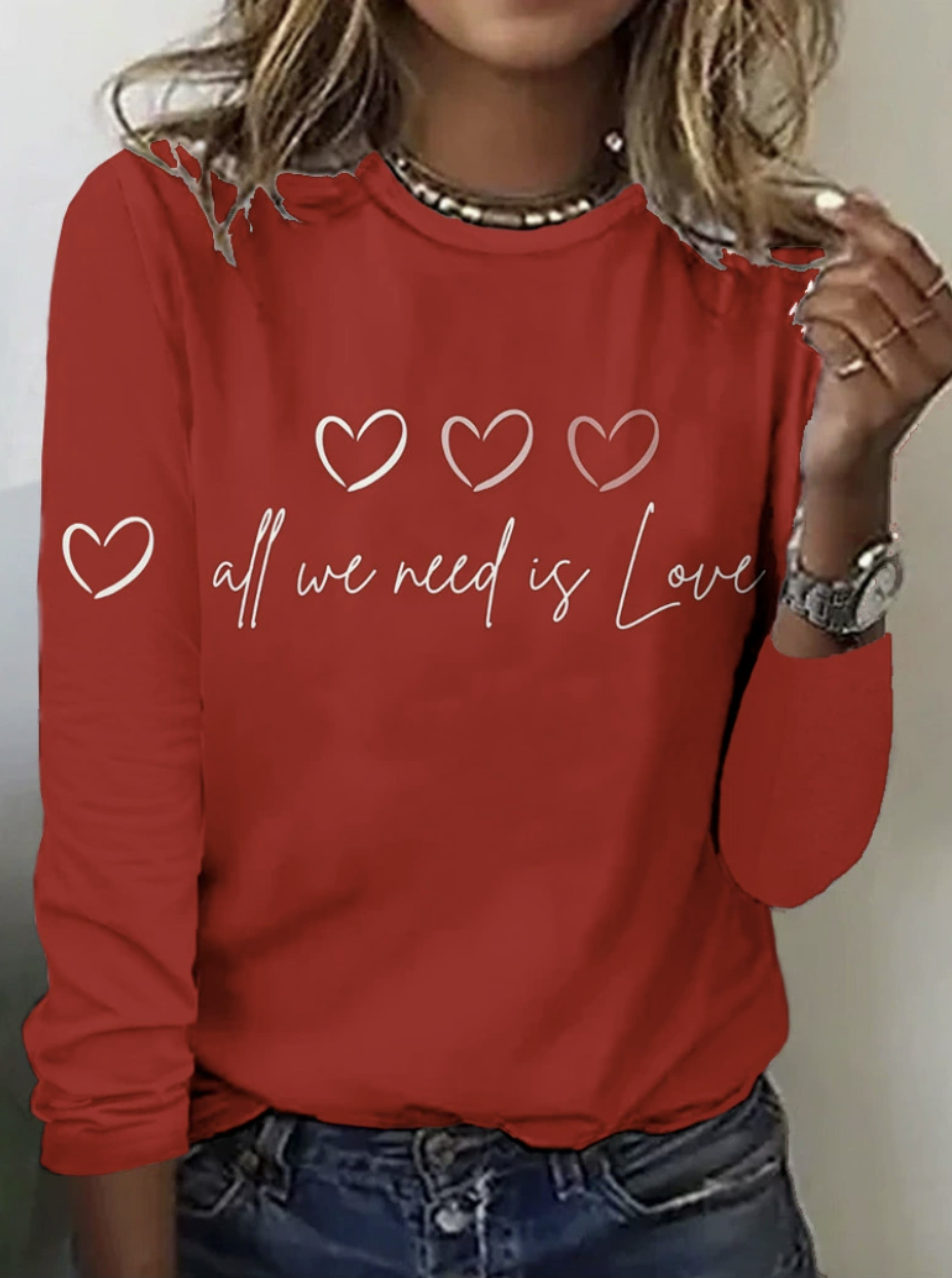 Casual Text Letters Crew Neck Long Sleeve T-shirt