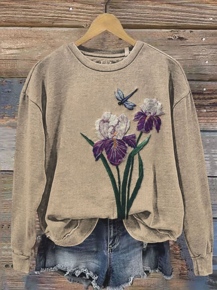 Casual Crew Neck Floral Sweatshirt Printing