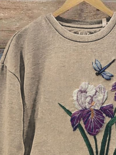 Casual Crew Neck Floral Sweatshirt Printing