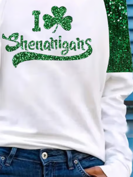 Casual St. Patrick's Day Crew Neck Long Sleeve T-shirt