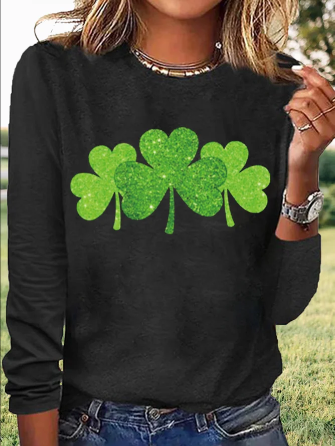 Vintage St. Patrick's Day Shamrock Crew Neck Long Sleeve T-shirt