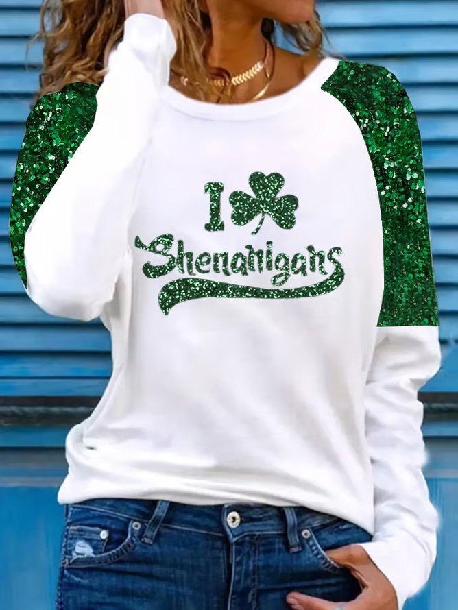 Casual St. Patrick's Day Crew Neck Long Sleeve T-shirt