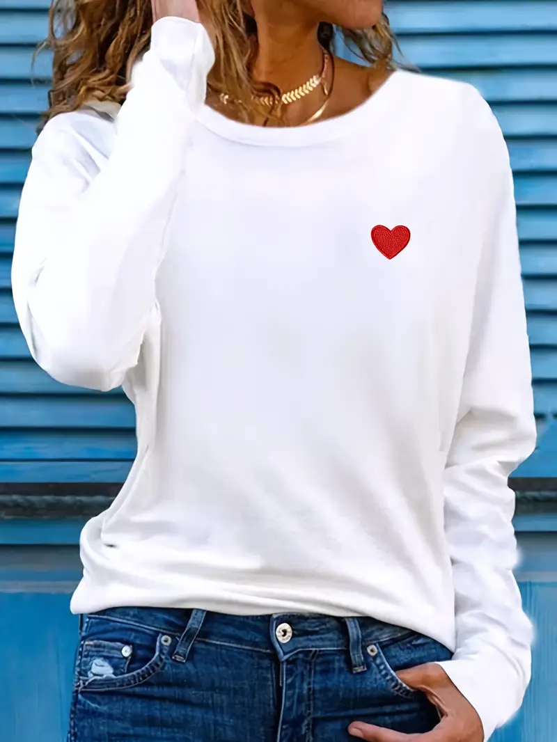 Casual Heart/Cordate Crew Neck Long Sleeve T-shirt